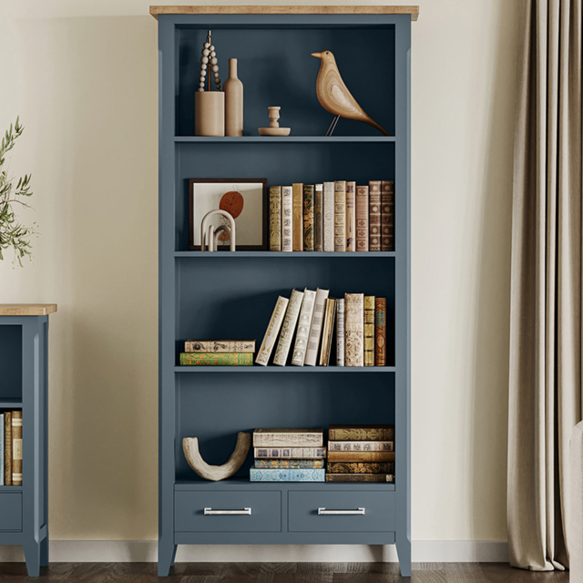 Baumhaus Signature 2 Drawer 4 Shelf Blue Tall Bookcase - Wilko - image 1