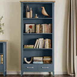 Baumhaus Signature 2 Drawer 4 Shelf Blue Tall Bookcase - Wilko - thumbnail 1
