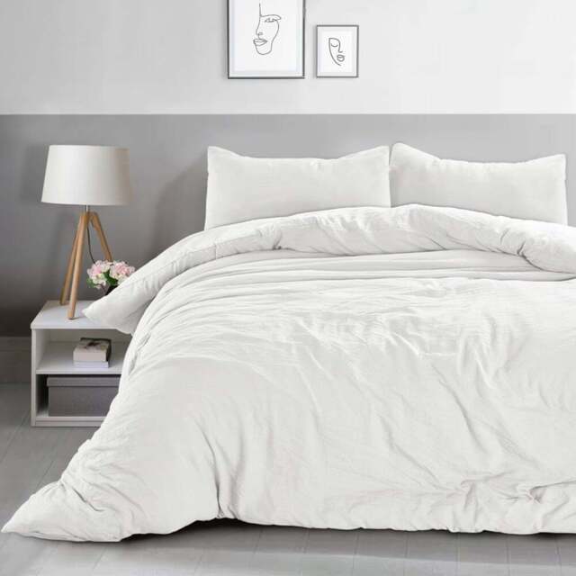 Velosso Washed Linen Look Double White Duvet Set - Wilko - image 1