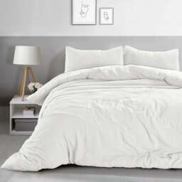 Velosso Washed Linen Look Double White Duvet Set - Wilko - thumbnail 1