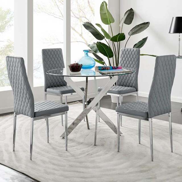 Furniturebox Arona Valera 4 Seater Round Dining Set Grey and Chrome - Wilko - image 1