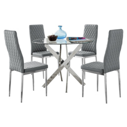 Furniturebox Arona Valera 4 Seater Round Dining Set Grey and Chrome - Wilko - thumbnail 3