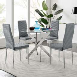 Furniturebox Arona Valera 4 Seater Round Dining Set Grey and Chrome - Wilko - thumbnail 1