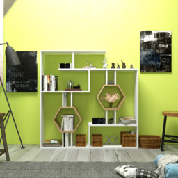 Decorotika Tamara White and Oak Geometric Unique Bookshelf - Size: 134 x 134 x 22cm - Multi - Wilko - thumbnail 4