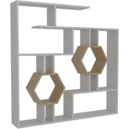 Decorotika Tamara White and Oak Geometric Unique Bookshelf - Size: 134 x 134 x 22cm - Multi - Wilko - thumbnail 3