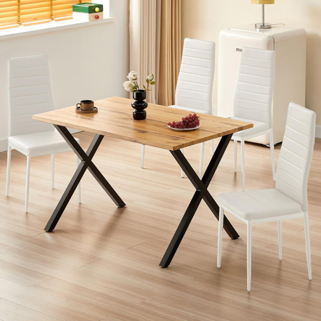 Kosy Koala 4 Seater Wood and Faux Leather Dining Set Stone Effect and White - Multi - Wilko - image 1