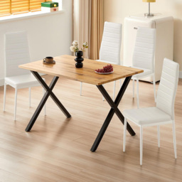 Kosy Koala 4 Seater Wood and Faux Leather Dining Set Stone Effect and White - Multi - Wilko