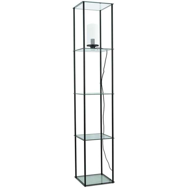 ValueLights Gobie 4 Shelf Black Metal Frame Glass LED Floor Lamp - Size: 169 x 30 x 30cm - Wilko - image 1