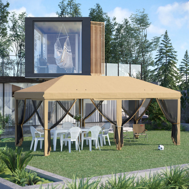 Outsunny 6 x 3m Beige Pop Up Gazebo with Mesh Walls - Size: 118 x 36 x 24.5cm - Cream - Wilko - image 1