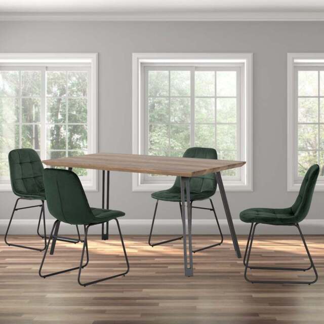 Seconique Quebec Medium Oak Effect 4 Seater Lukas Dining Set Emerald Green - Brown - Wilko - image 1