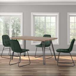 Seconique Quebec Medium Oak Effect 4 Seater Lukas Dining Set Emerald Green - Brown - Wilko - thumbnail 1