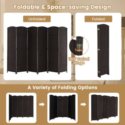 Costway 6 Panel Brown Hand Woven Folding Room Divider - Size: 175 x 45 x 17cm - Wilko - thumbnail 6