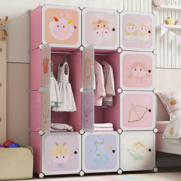 Costway 12 Cube Pink Kids Portable Wardrobe - Size: 109 x 37 x 145cm - Wilko