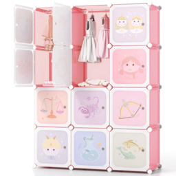 Costway 12 Cube Pink Kids Portable Wardrobe - Size: 109 x 37 x 145cm - Wilko - thumbnail 3