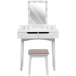Living and Home 4 Drawer White Vanity Dressing Table Set with LED Mirror - Size: 137 x 80 x 40cm - Wilko - thumbnail 4