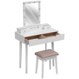 Living and Home 4 Drawer White Vanity Dressing Table Set with LED Mirror - Size: 137 x 80 x 40cm - Wilko - thumbnail 3