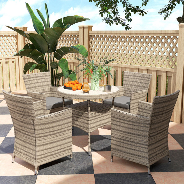 Outsunny 4 Seater Grey Rattan Patio Dining Set with Cushions - Wilko - image 1