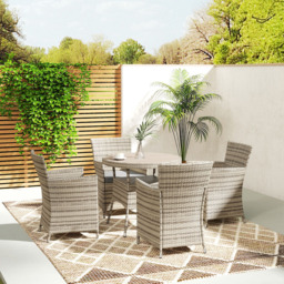 Outsunny 4 Seater Grey Rattan Patio Dining Set with Cushions - Wilko - thumbnail 5