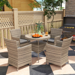 Outsunny 4 Seater Grey Rattan Patio Dining Set with Cushions - Wilko - thumbnail 4