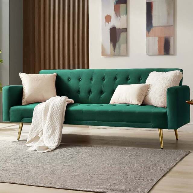 Home Detail Windsor 3 Seater Green Velvet Sofa Bed - Wilko - image 1