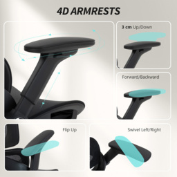 Portland Black Mesh Ergonomic Office Chair with Lumbar Support and 4D Armrests - Size: 132 x 67 x 74cm - Wilko - thumbnail 6