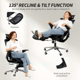 Portland Black Mesh Ergonomic Office Chair with Lumbar Support and 4D Armrests - Size: 132 x 67 x 74cm - Wilko - thumbnail 5