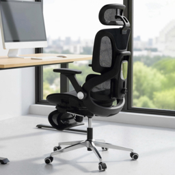 Portland Black Mesh Ergonomic Office Chair with Lumbar Support and 4D Armrests - Size: 132 x 67 x 74cm - Wilko - thumbnail 1