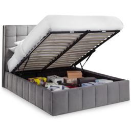 Julian Bowen Gatsby King Size Light Grey Velvet Storage Ottoman Bed - Wilko - thumbnail 4