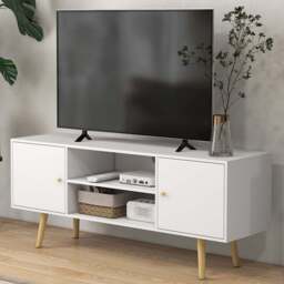 Portland 2 Door 2 Shelf White TV Cabinet - Size: 120 x 34 x 50cm - Wilko