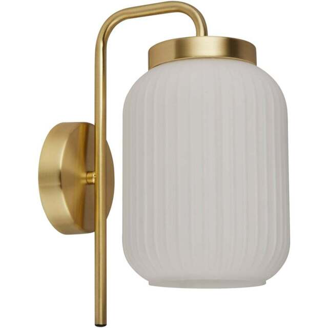 Lighting Collection Matson Frosted White Glass Wall Light - Size: 32 x 22 x 18cm - Frost White and Satin Antique Brass - Wilko - image 1