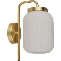 Lighting Collection Matson Frosted White Glass Wall Light - Size: 32 x 22 x 18cm - Frost White and Satin Antique Brass - Wilko