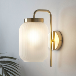 Lighting Collection Matson Frosted White Glass Wall Light - Size: 32 x 22 x 18cm - Frost White and Satin Antique Brass - Wilko - thumbnail 3