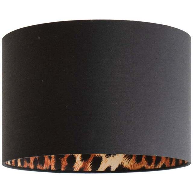 ValueLights Oasis Black Small Drum Shade with Leopard Inner - Size: 20.5 x 30.5 x 30.5cm - Wilko - image 1