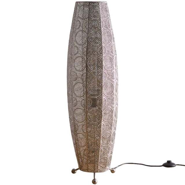 Kliving Aziza Satin Nickel Moroccan Style Floor Lamp - Size: 85 x 26 x 26cm - Silver - Wilko - image 1