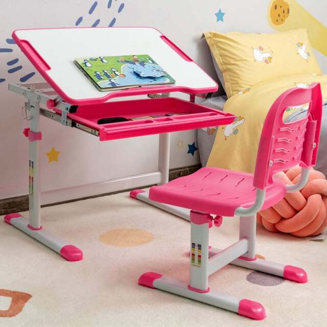 Costway Adjustable Pink Kids Study Table and Chair Set - Size: 66 x 50 x 77cm - Wilko - image 1