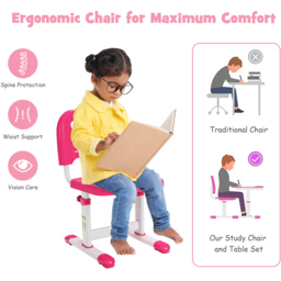 Costway Adjustable Pink Kids Study Table and Chair Set - Size: 66 x 50 x 77cm - Wilko - thumbnail 7