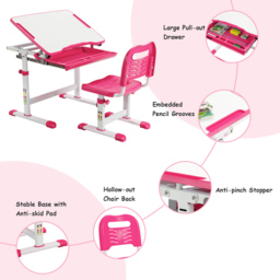 Costway Adjustable Pink Kids Study Table and Chair Set - Size: 66 x 50 x 77cm - Wilko - thumbnail 5