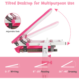 Costway Adjustable Pink Kids Study Table and Chair Set - Size: 66 x 50 x 77cm - Wilko - thumbnail 6