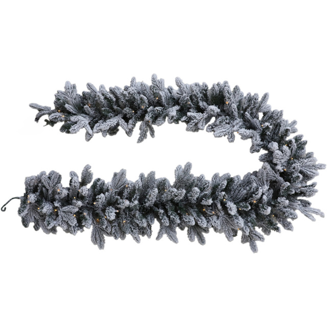 Festive Christmas Green Snow Flocked Warm White LED Christmas Garland 270cm - Size: 270 x 30 x 30cm - Wilko - image 1
