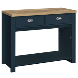 Highgate 2 Drawer Navy and Oak Console Table - Size: 35 x 99 x 77cm - Blue - Birlea - Wilko - thumbnail 3