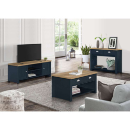 Highgate 2 Drawer Navy and Oak Console Table - Size: 35 x 99 x 77cm - Blue - Birlea - Wilko - thumbnail 7
