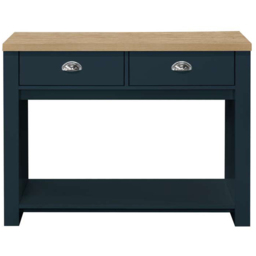 Highgate 2 Drawer Navy and Oak Console Table - Size: 35 x 99 x 77cm - Blue - Birlea - Wilko - thumbnail 4