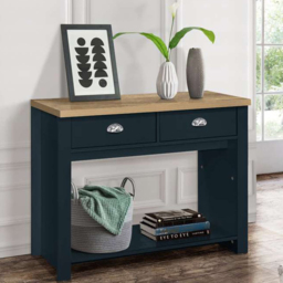 Highgate 2 Drawer Navy and Oak Console Table - Size: 35 x 99 x 77cm - Blue - Birlea - Wilko - thumbnail 5
