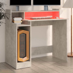 vidaXL 3 Shelf LED Light Computer Desk Concrete Grey - Size: 90 x 97 x 45cm - Wilko