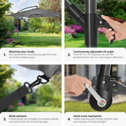 tectake Apollo Light Grey Adjustable Tilt Cantilever Parasol 2.5 x 2.5m - Size: 3m - Wilko - thumbnail 5