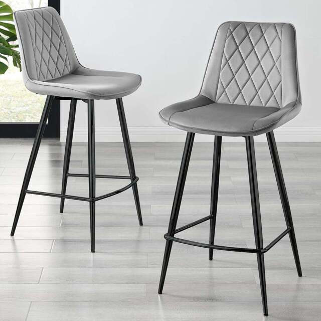 Furniturebox Cesano Grey Velvet Black Leg Counter Stools Set of 2 - Wilko - image 1