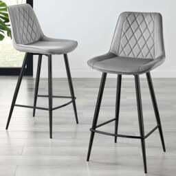 Furniturebox Cesano Grey Velvet Black Leg Counter Stools Set of 2 - Wilko - thumbnail 1