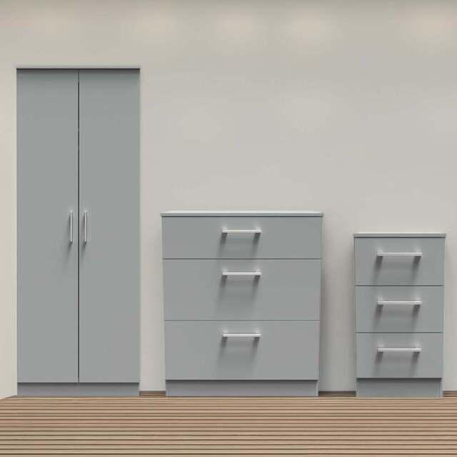Crowndale Devon 3 Piece Dusk Grey Bedroom Furniture Set - Wilko - image 1