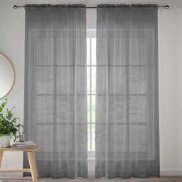 Tyrone Textiles Crystal Grey Plain Sheer Voile Panel Curtain 145 x 137cm - Size: 137 x 145 x 1cm - Wilko