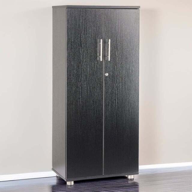 MMT Furniture Designs 2 Door Black Lockable Tall Filing Cabinet - Size: 125 x 55 x 35cm - Wilko - image 1